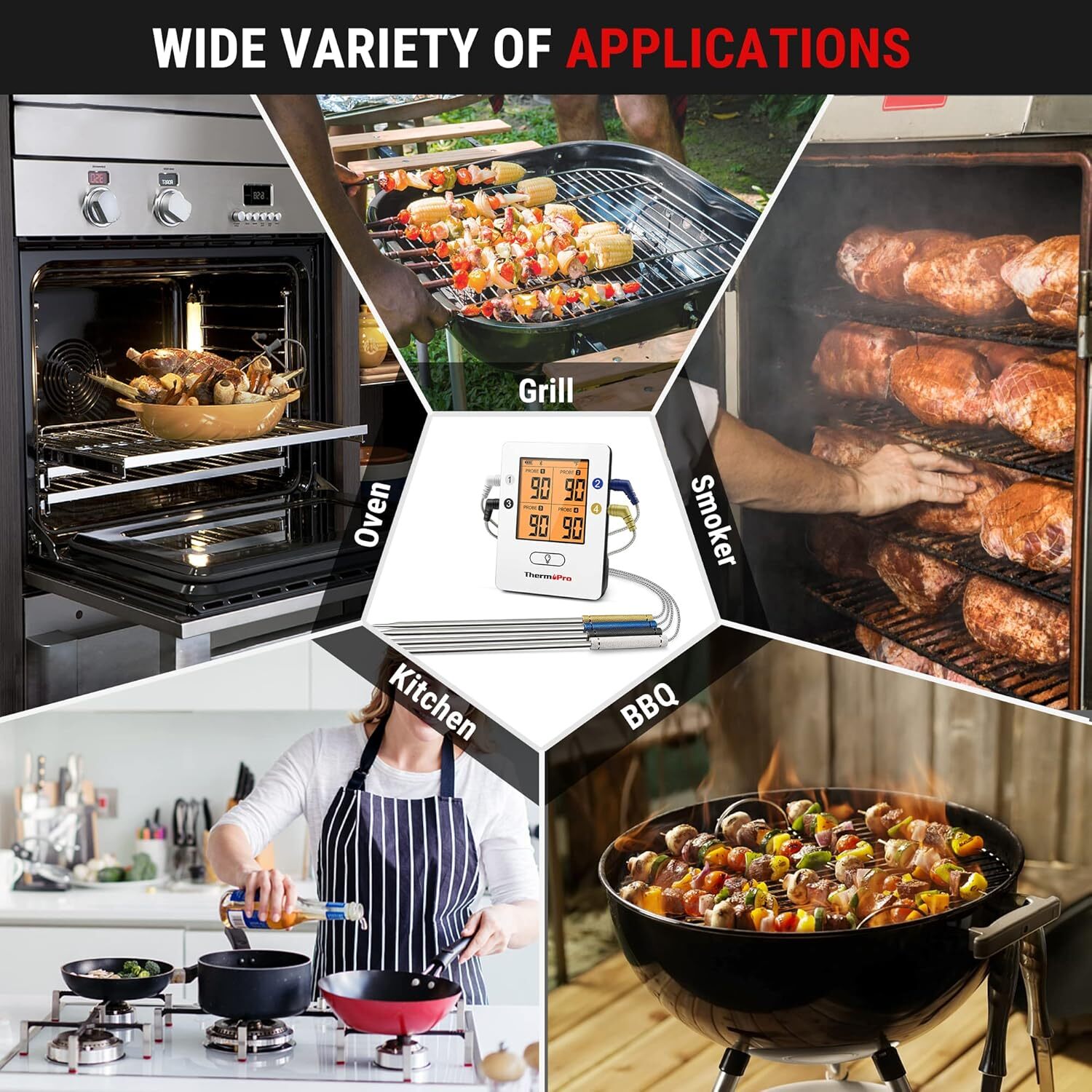 Wireless Meat Thermometer with 4 Probes, Bluetooth Meat Thermometer for Cooking