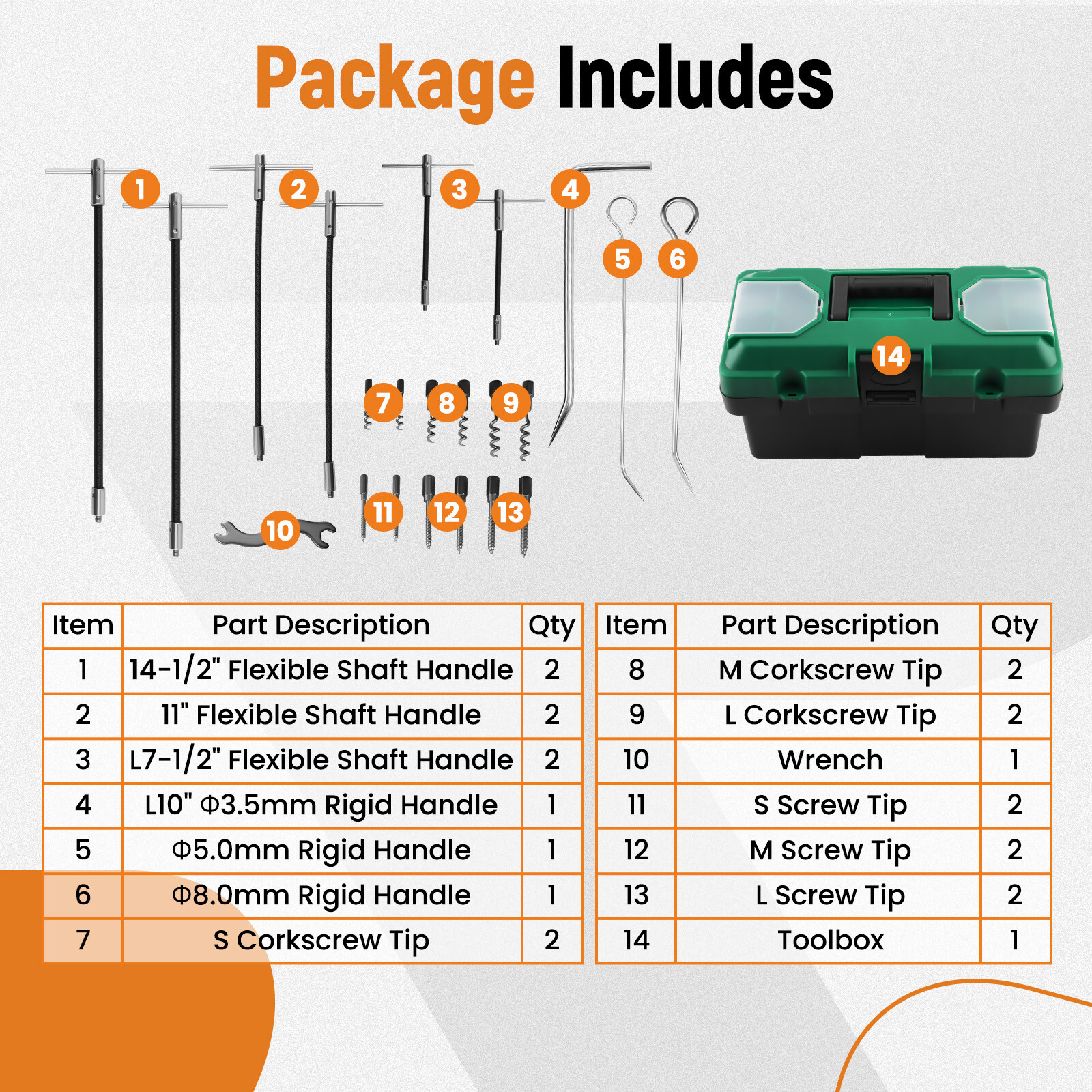 23pcs Packing Extractor Set, Flexible Shaft Corkscrew Pulling Hook Set