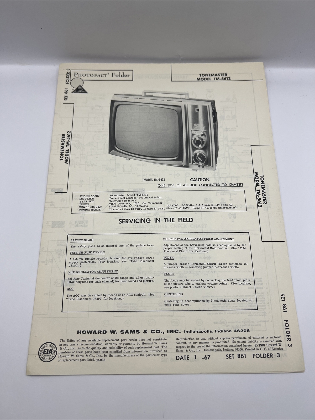 Vintage 1967 SAMS PHOTOFACT Manual Schematic Tonemaster TM-5612 TV Television