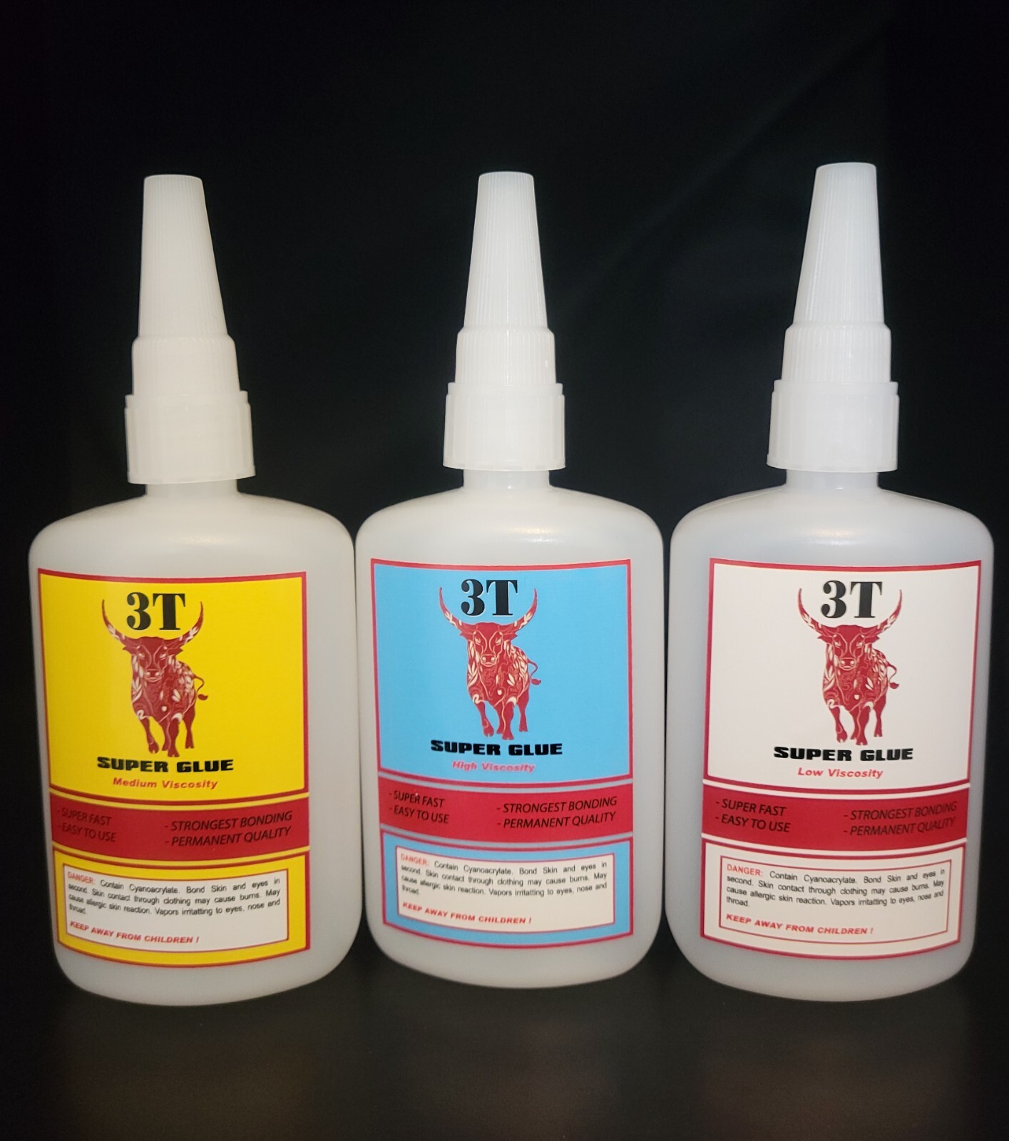 THIN+MEDIUM+THICK "Super Glue" -(3) of 4 oz bottles- CA GLUE- 3T