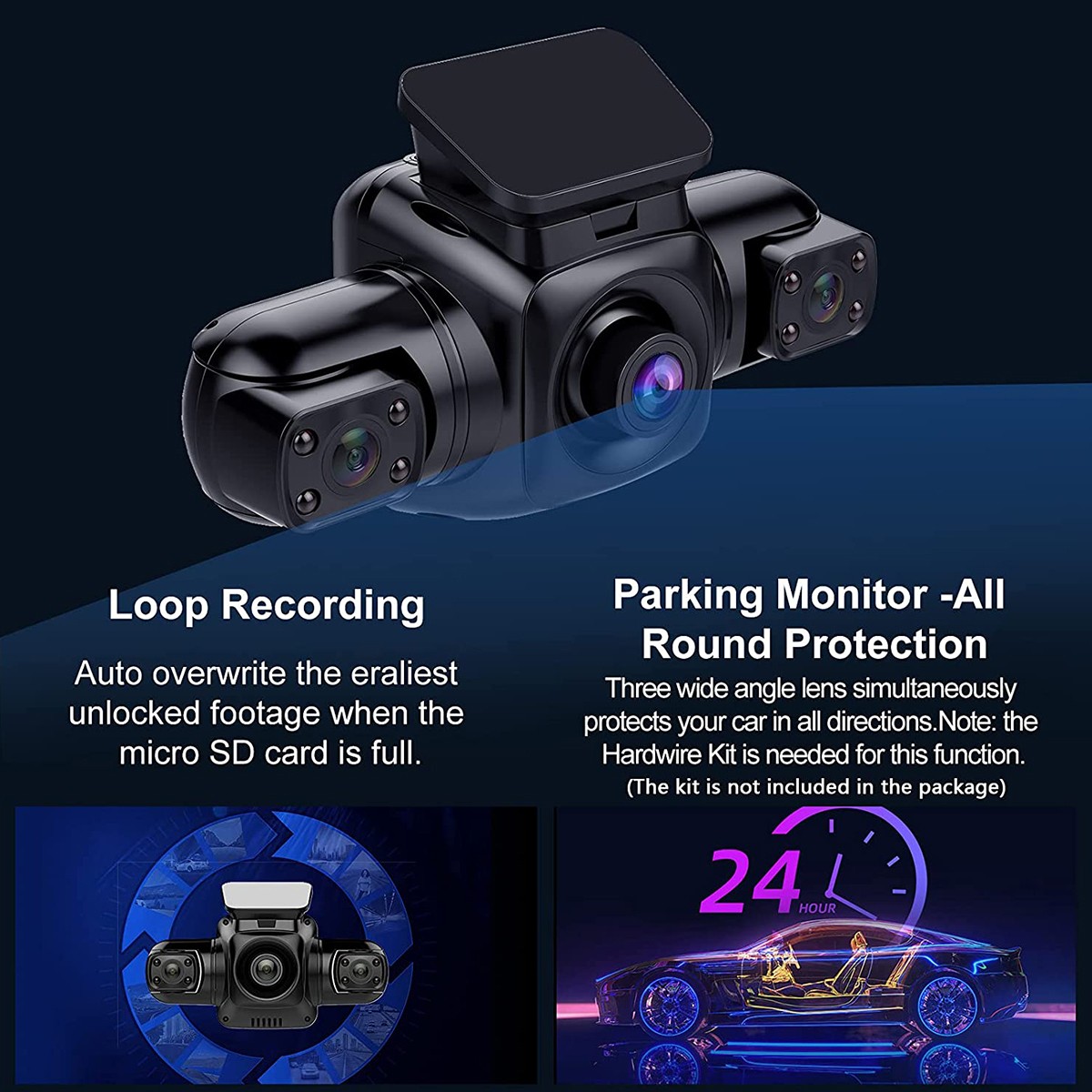 WiFi360° Dash Cam Recorder 4 Channel 1080P Car Camera DVR Vehicle Video G-Sensor