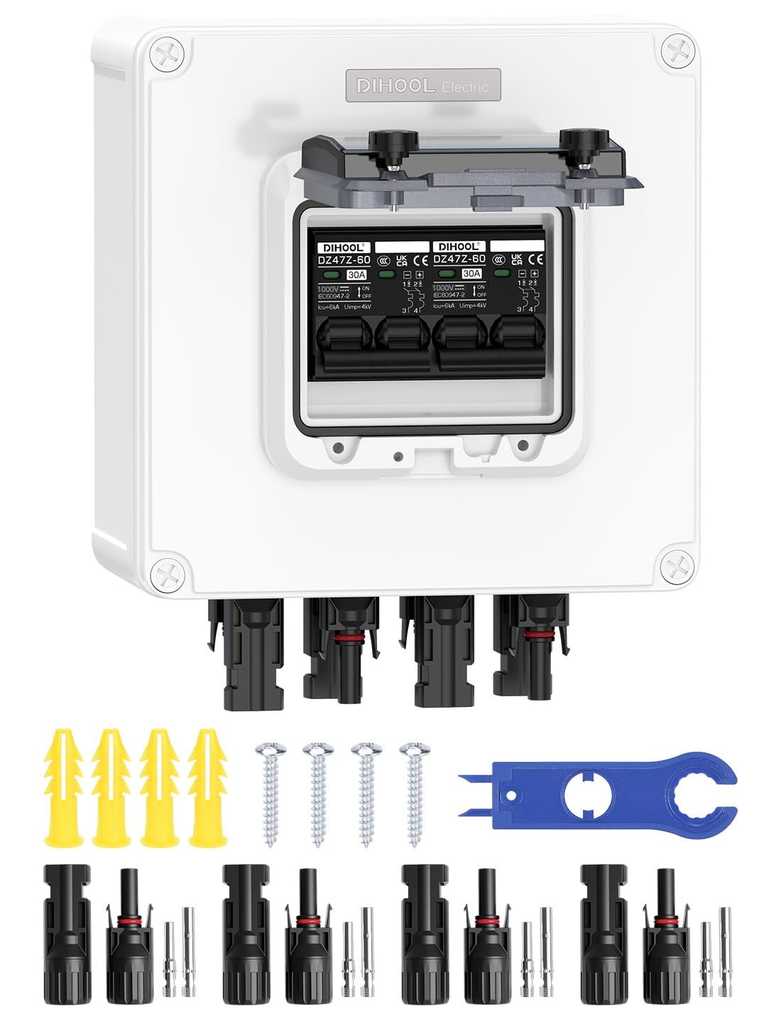 Solar Panel Disconnect Switch 2 String 30 Amp DC Circuit Breaker Box Compatib...