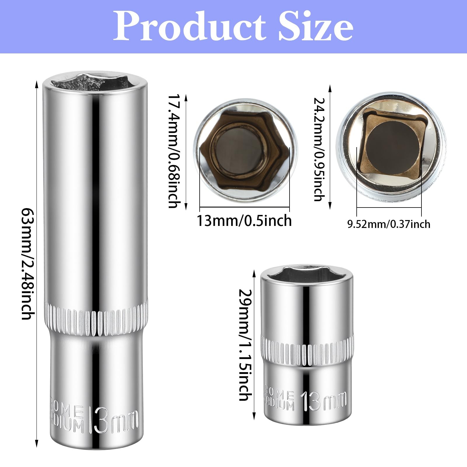 4 Pcs 13mm Socket Set 6 Point, 3/8-In Drive, Deep and Shallow Set...