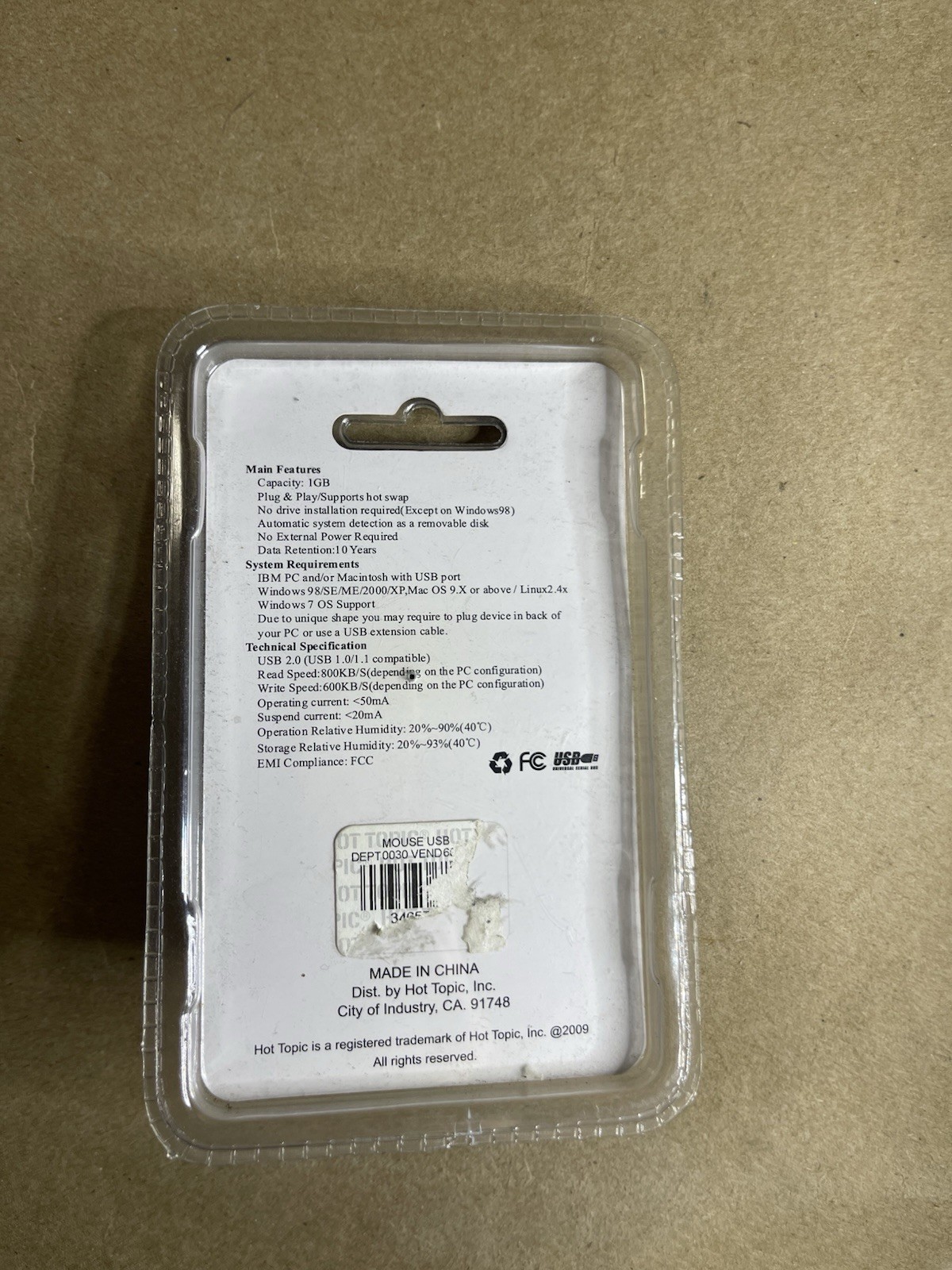 Hot Topic Usb Drive Key Chain 1gb