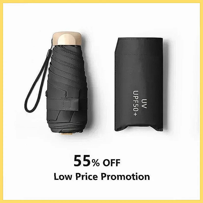 Mini Pocket Umbrella - UV Sun & Rain Protection, Compact Folding Capsule Design