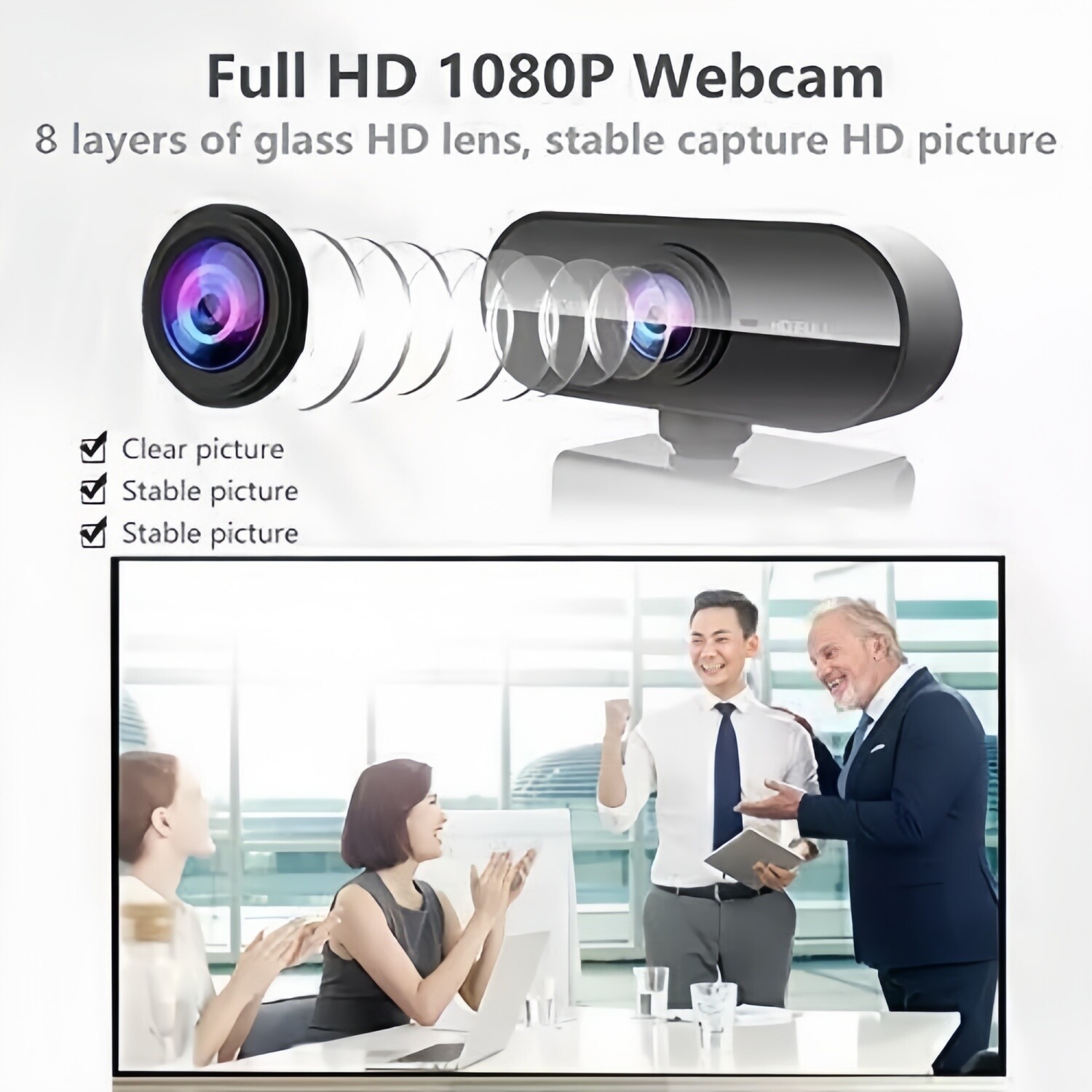 1080P Full HD USB Webcam for PC Desktop, Laptop Web Camera with Microphone Black