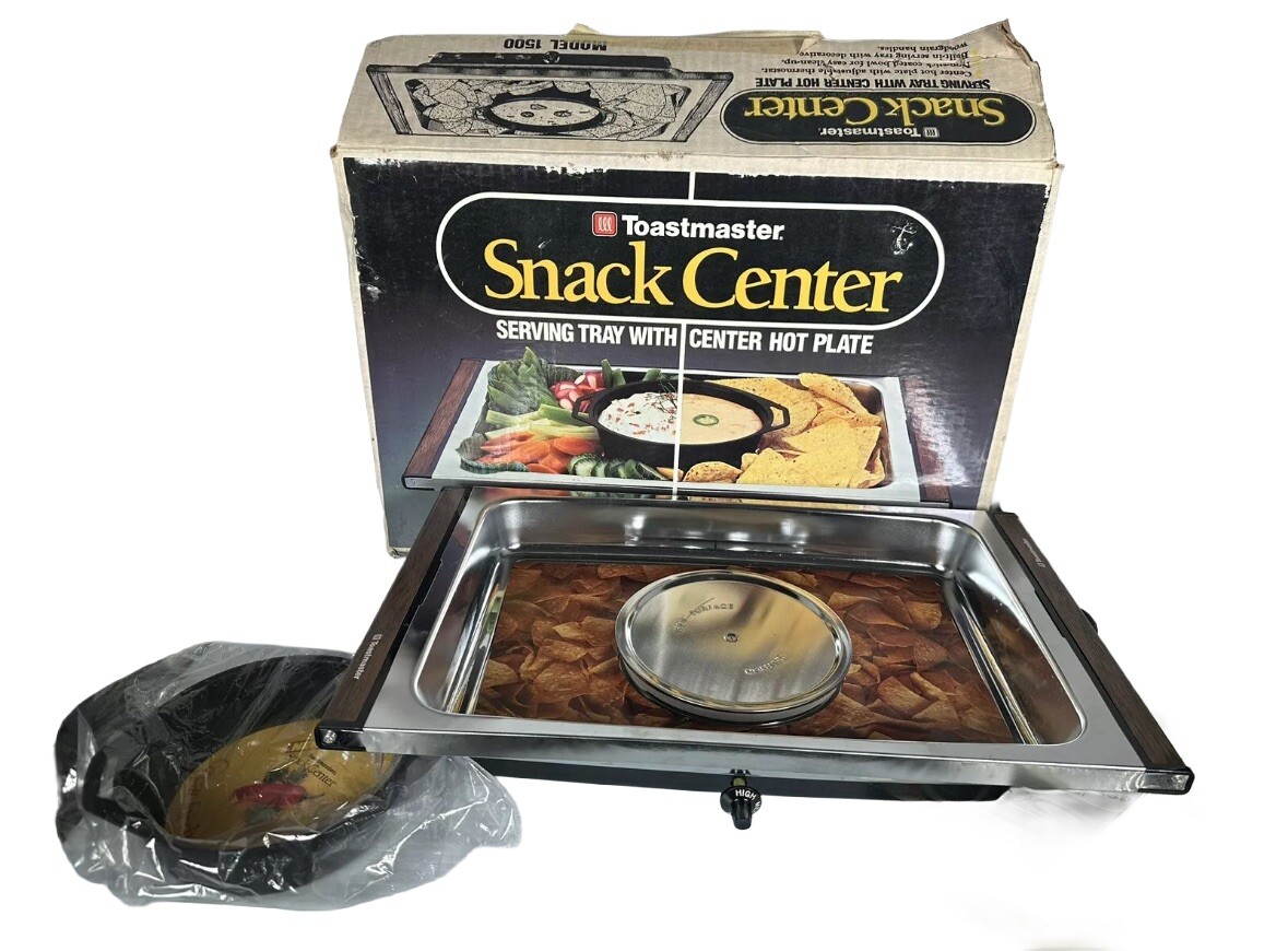 toastmaster snack center serving tray with hot plate football party supplies VTG