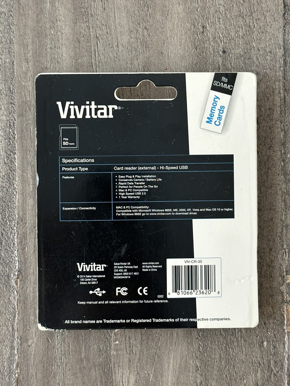 Genuine Vivitar Secure Digital SD Memory Card Reader/Writer VIV-CR-35 - Plug N P