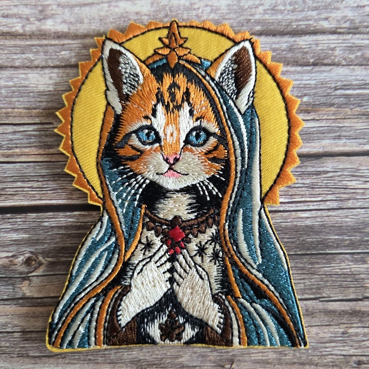 Saint Orange Tabby Kitten Mother Mary Of Cats Occult Gothic Witchy Iron on Patch