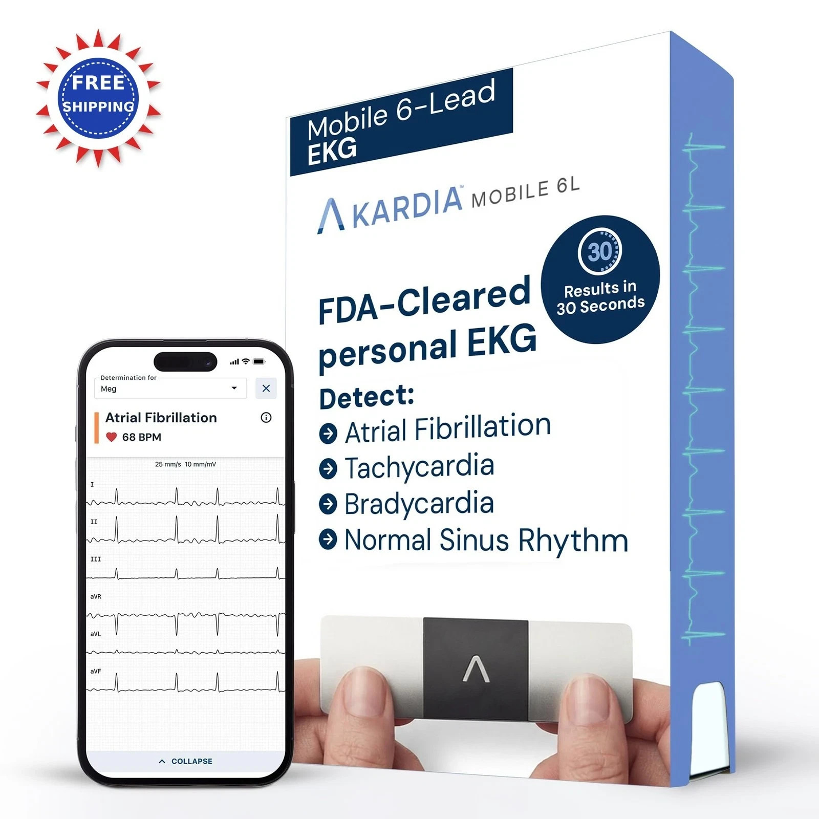 NEW! EKG 6-Lead Monitor KardiaMobile 6L Medical Grade FDA Cleared Heart Views