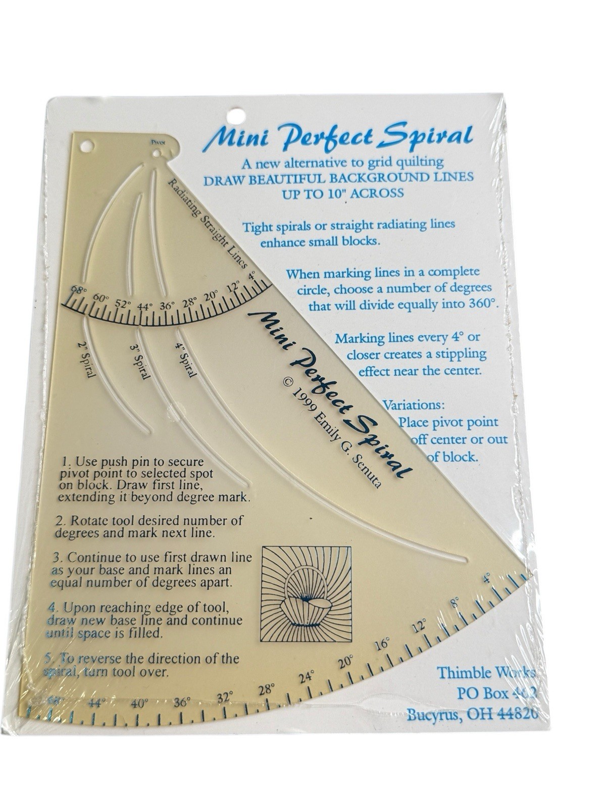 Thimble Works Mini Perfect Spiral Quilting Ruler Template Vintage 1999