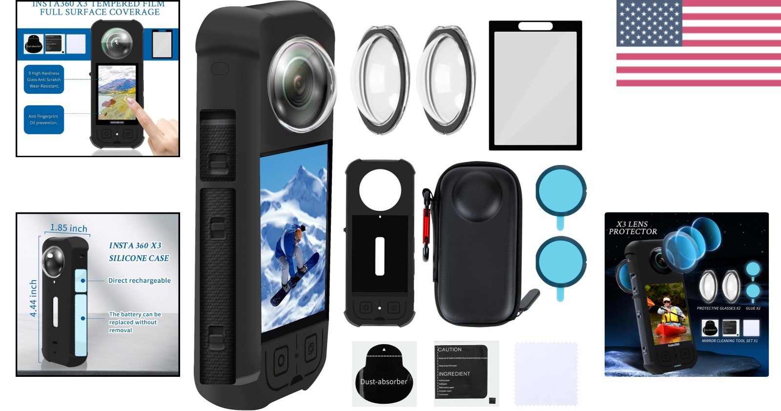 Insta360 X3 Ultimate Protection Bundle: Silicone Case, Screen Protectors & More