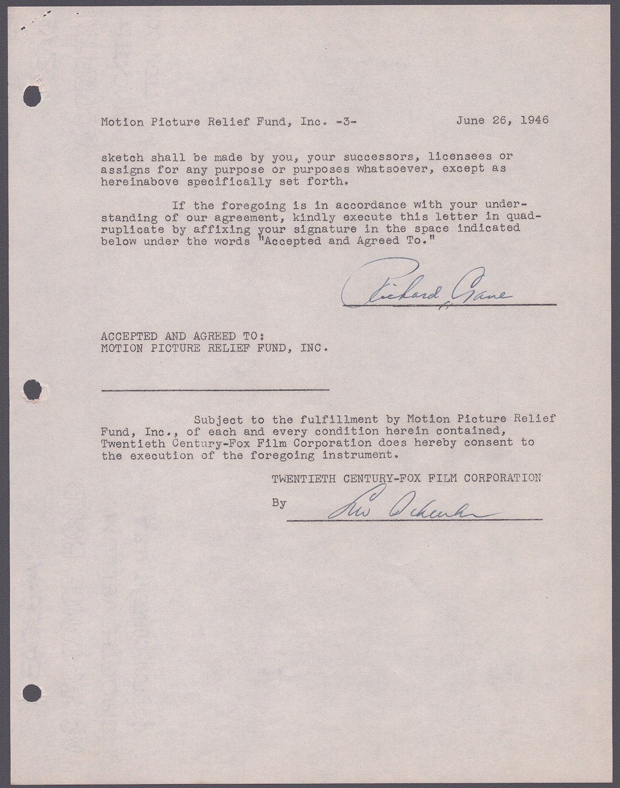 RICHARD CRANE - DOCUMENT DOUBLE SIGNED 06/26/1946