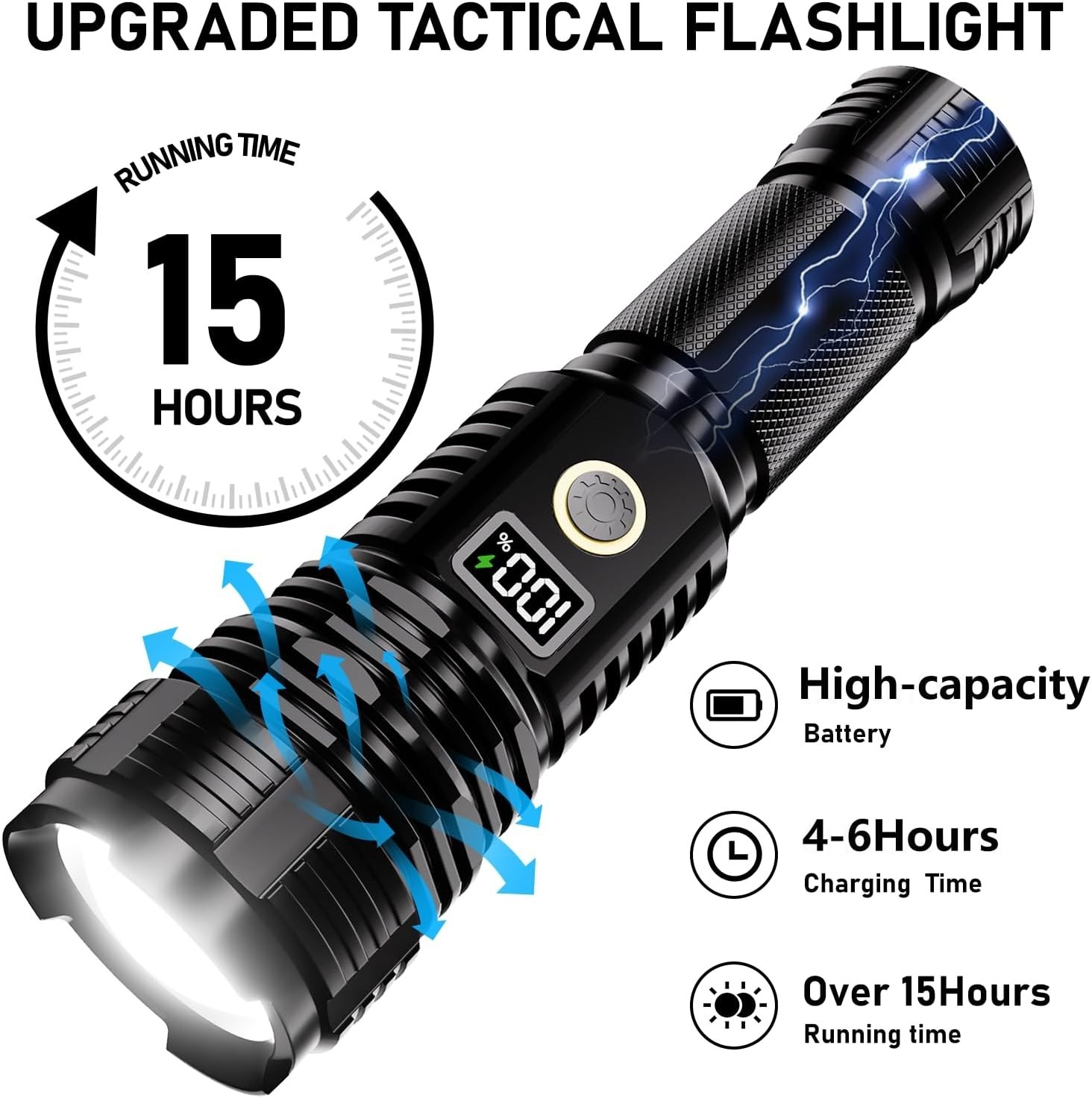 High Lumens Rechargeable LED Flashlight Waterproof Tactical Light for Camping
