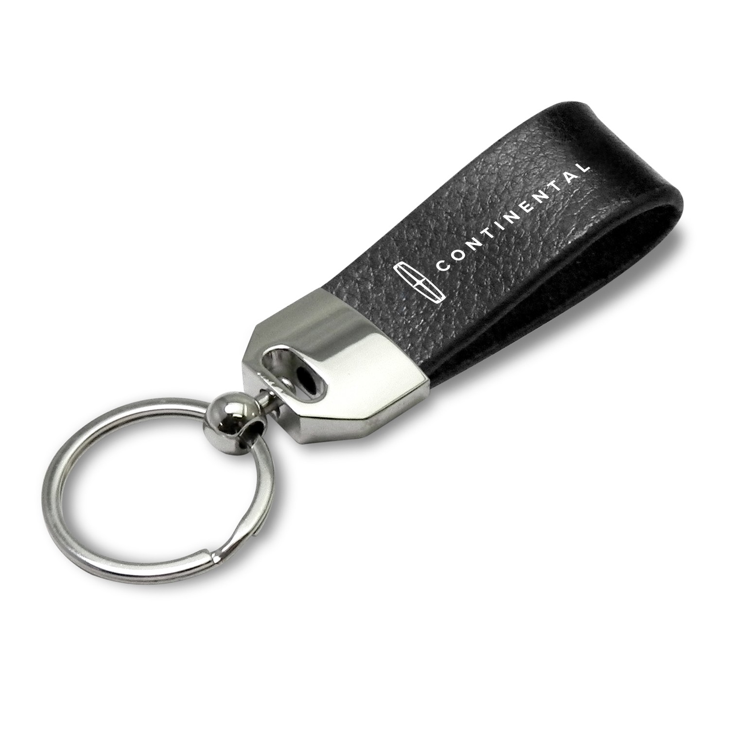 Lincoln Continental Black Genuine Leather Loop Strap Chrome Metal Key Chain