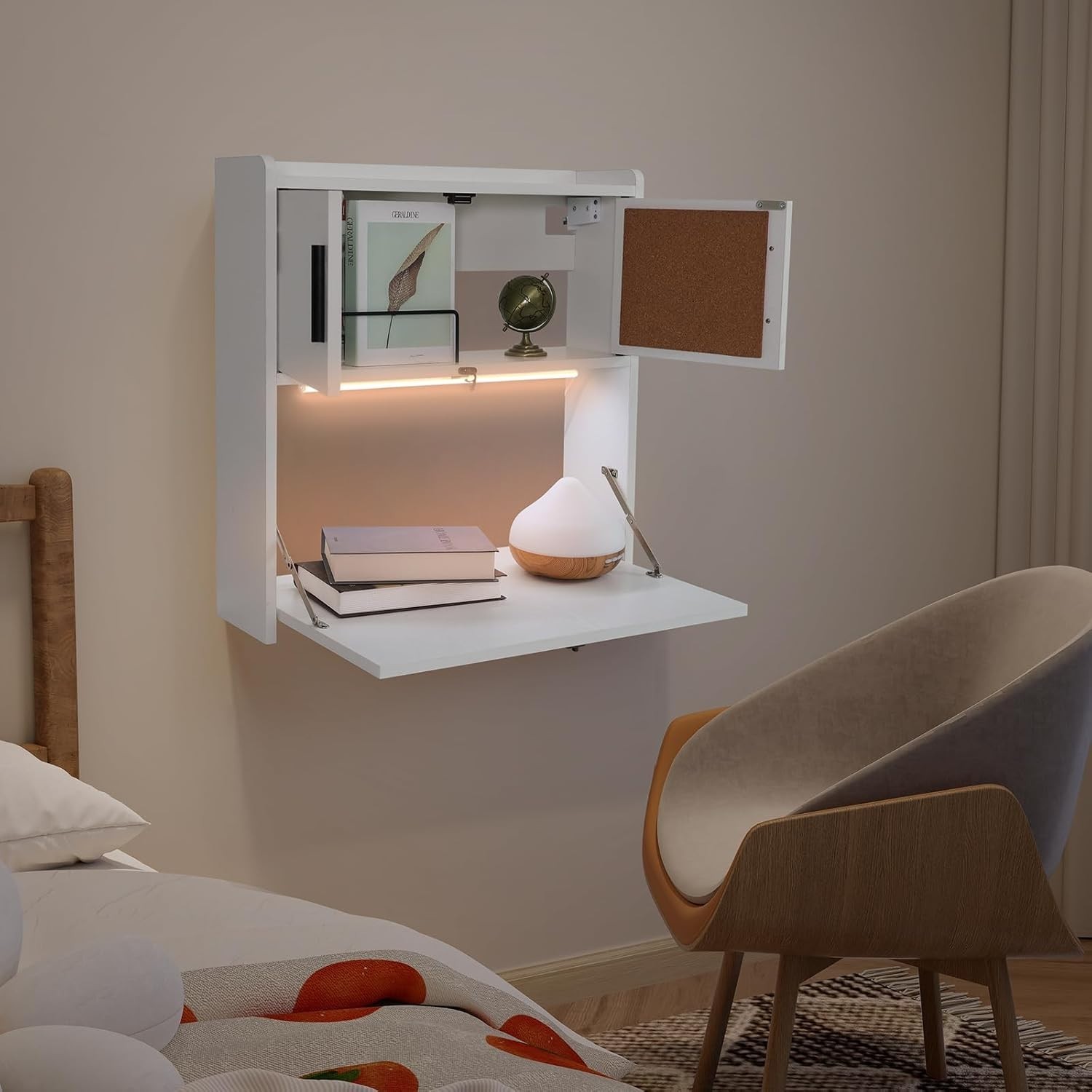 Wall Mounted Desk with LED Light Multifunctional Fold down Laptop Computer Table