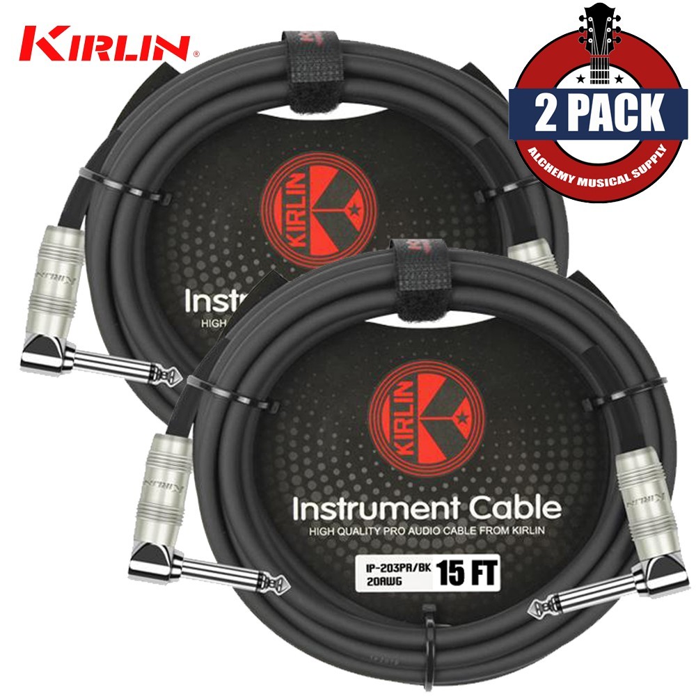 2-PACK Kirlin 15 FT Cable Right-Angle Electric Patch Cord Guitar +Free Cable Tie