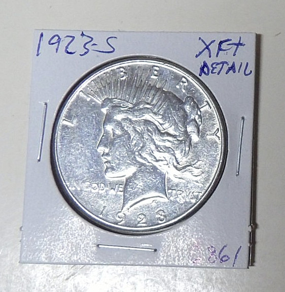 1923-S Peace Silver Dollar XF+ Cleaned Polished San Francisco Mint (5.23)