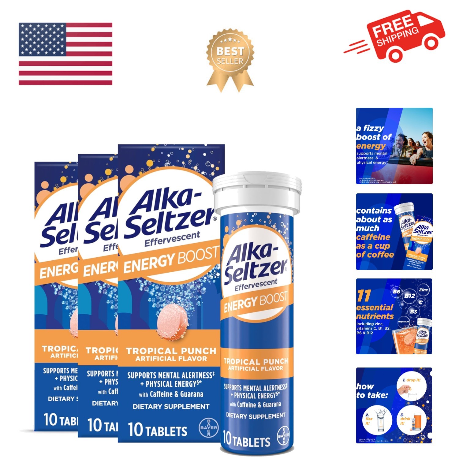 Energy Boost: Caffeine & Guarana, B Vitamins, Supports Mental Alertness and P...