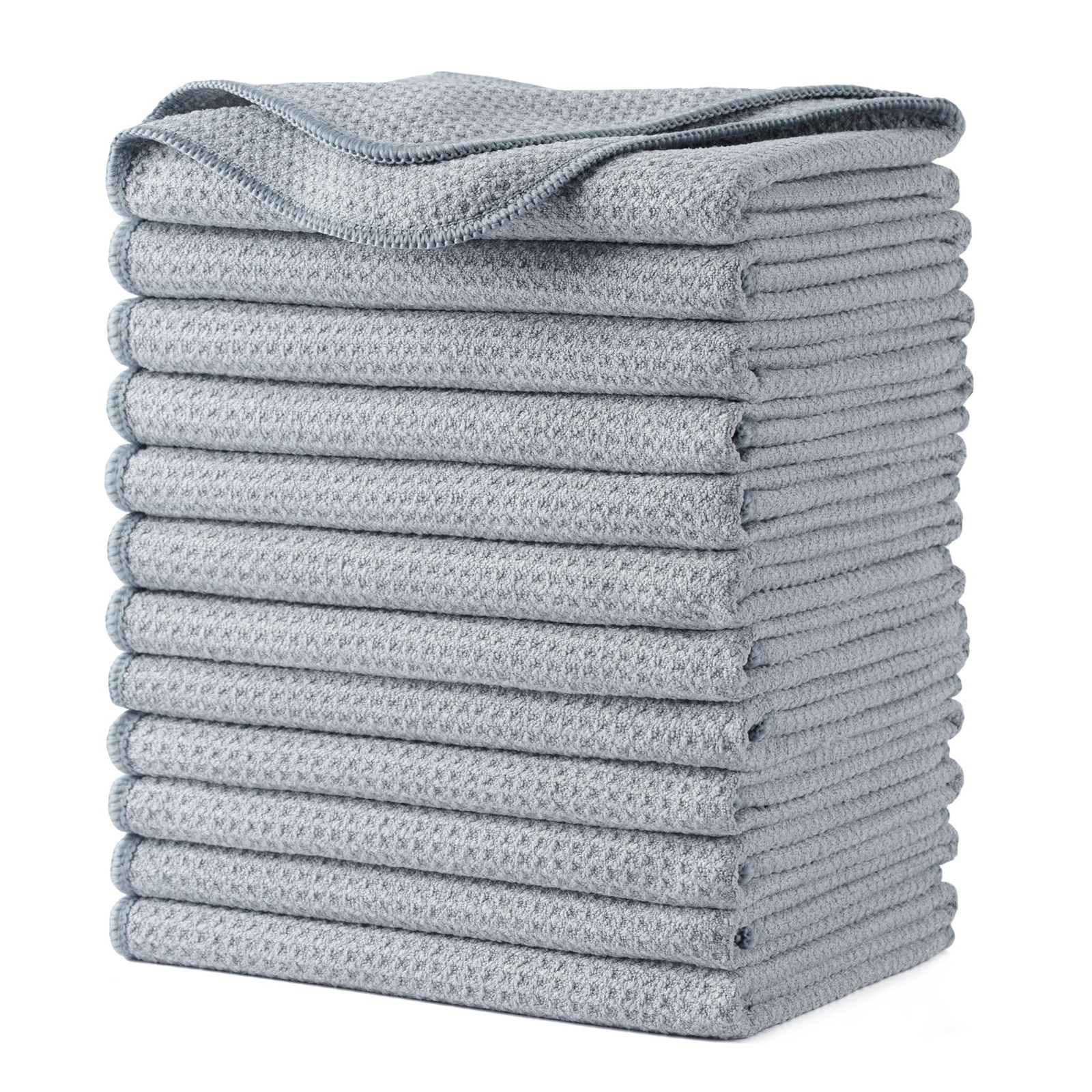 12 Pack Premium Microfiber Kitchen Dish Hand Towel Waffle Weave 16x28 Gray