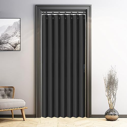 Closet Door Curtain Room Divider Drapes, Pleated 39"W x 78"L (Pack of 1) Black