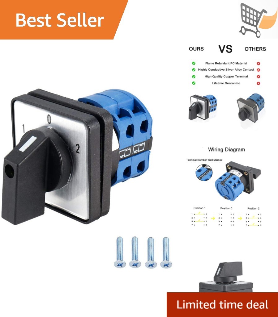 Changeover Switch Metal 8 Terminals 20A 550V Rotary Latching ON-OFF-ON