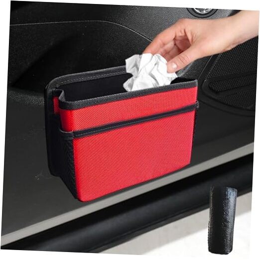Car Trash Can, Car Trash Bin, Mini Foldable Dustbin Storage Bag Container, Red