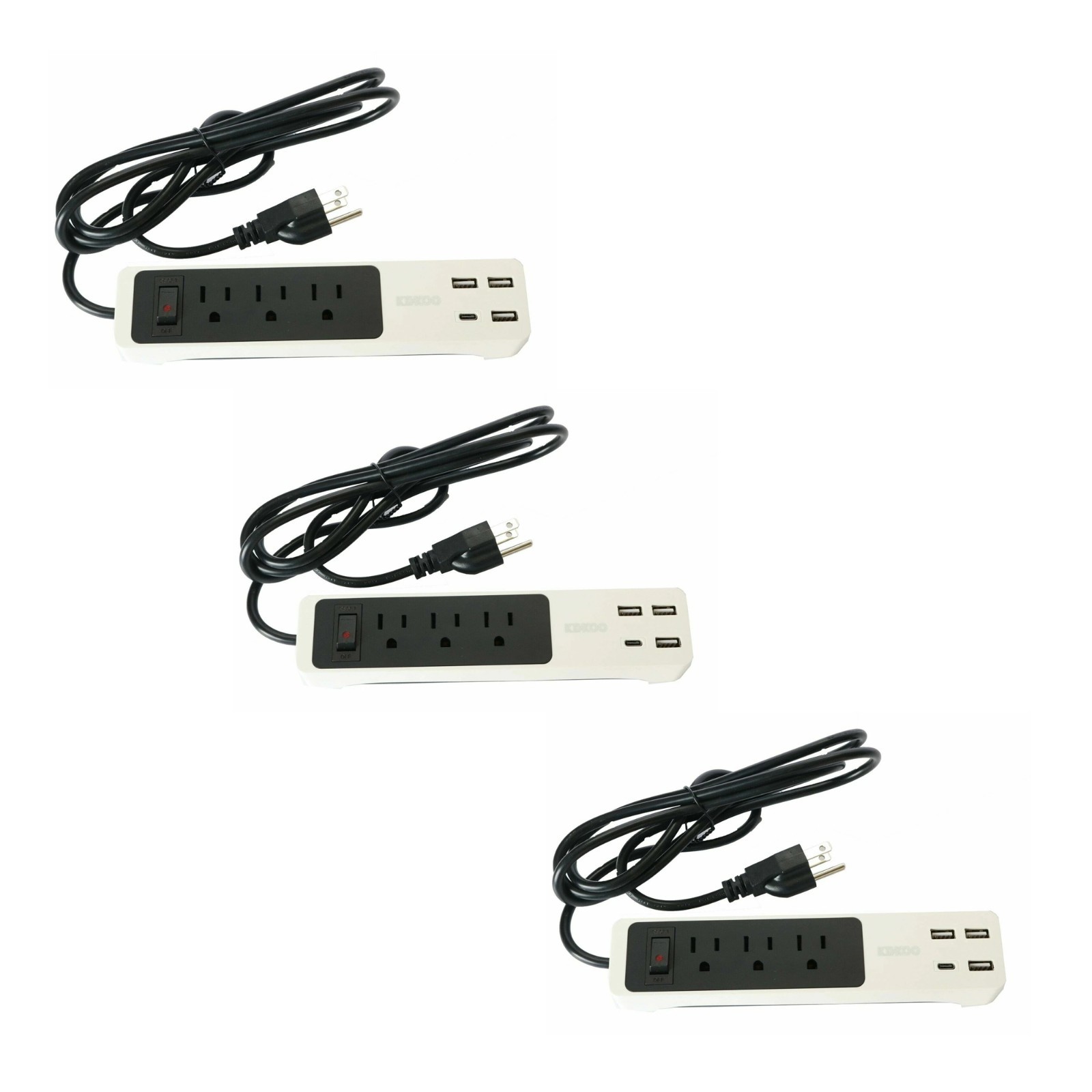 6ft Surge Protector Power Strip, 3 USB Ports incl USB-C Extension Cord x 3 packs