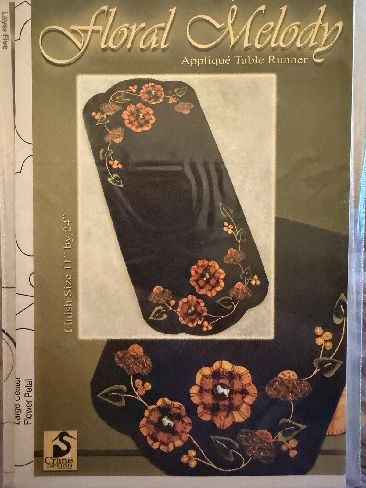 Floral Melody Wool Applique Table Runner Pattern Crane Design
