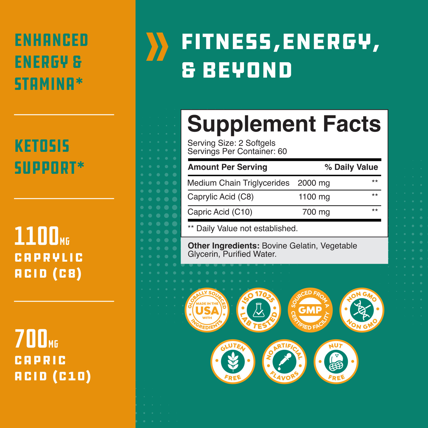 C8 MCT Oil Softgels - Medium Chain Triglycerids MCT Coconut Oil Supplement 120ct