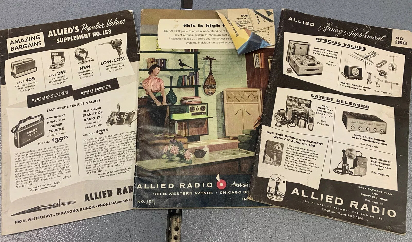 Lot of 3 Vintage 1950’s Allied Radio Catalogs Speakers Hi-Fi ++