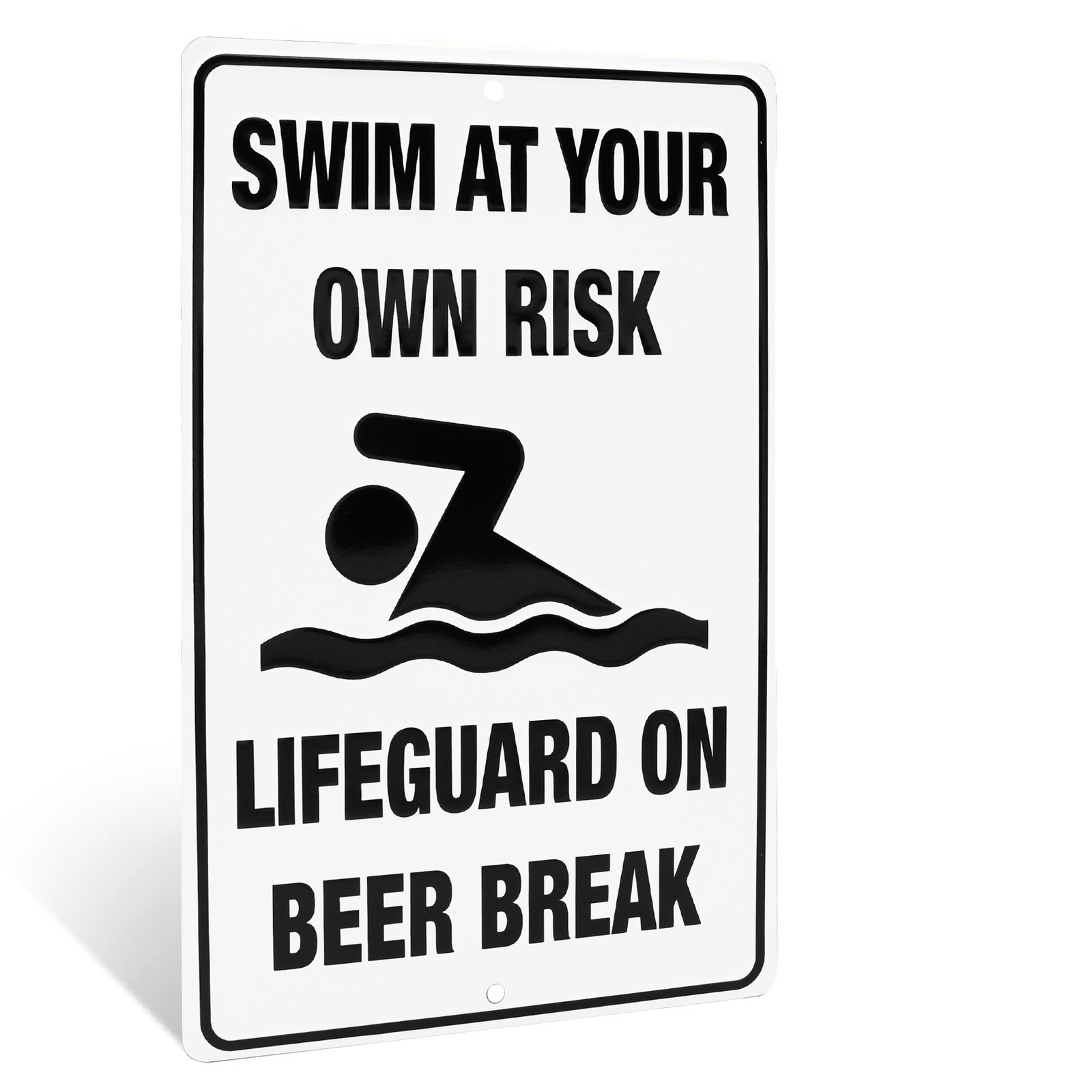 Metal Funny Pool Signs Swim Own Risk Lifeguard Beer Break Patio Bar Party Decor