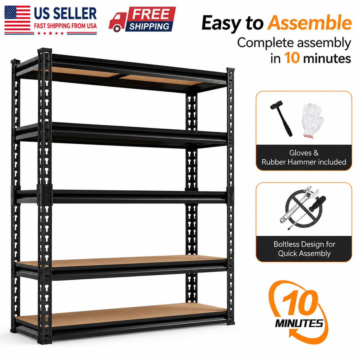 5-Tier Heavy Duty Metal Shelving Storage Adjustable Garage Shelves Utility Rack