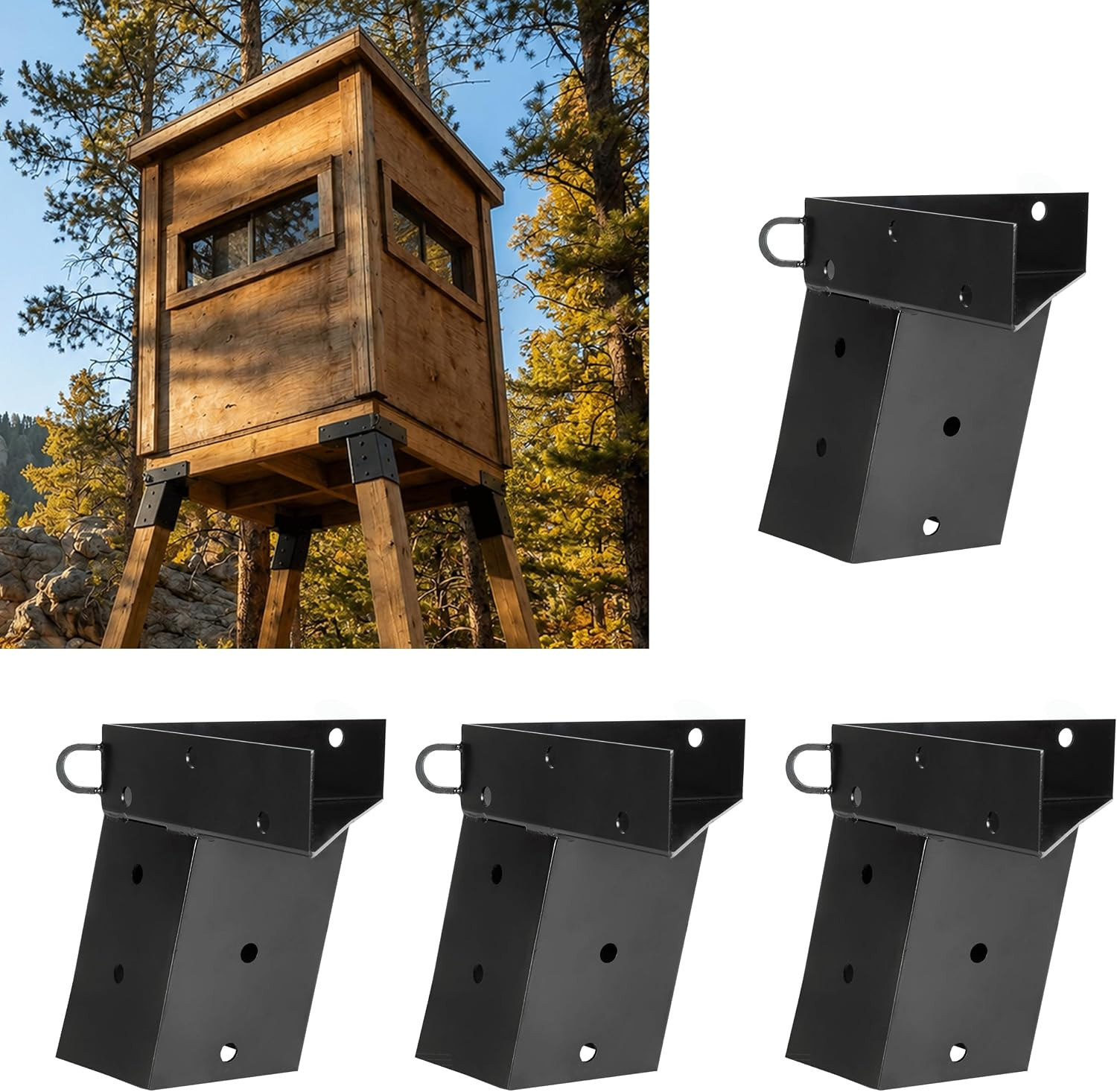 Deer Stand Brackets, 4X4 Powder Coated Steel Elevator Brackets for Outdoor Hunti