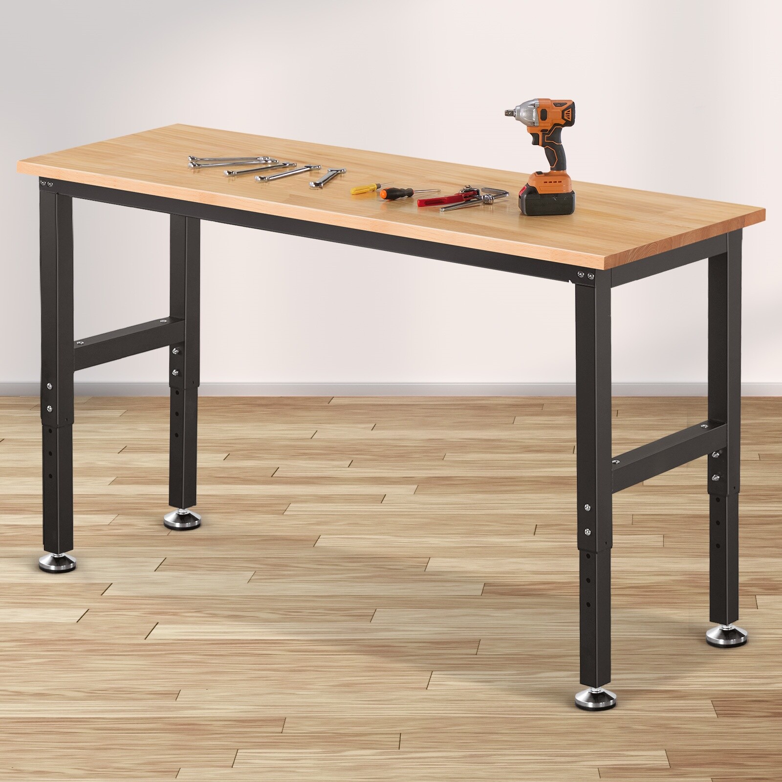60'' Adjustable Work Bench Heavy Duty Work Table for Workshop Garage 1500 Lbs