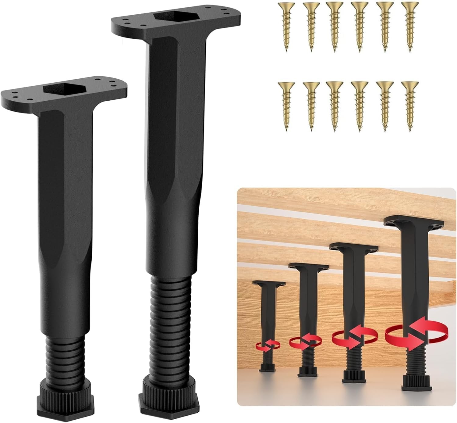 Adjustable Height Bed Support Legs, Heavy Duty Telescopic 7.5"-13.4" Center S...