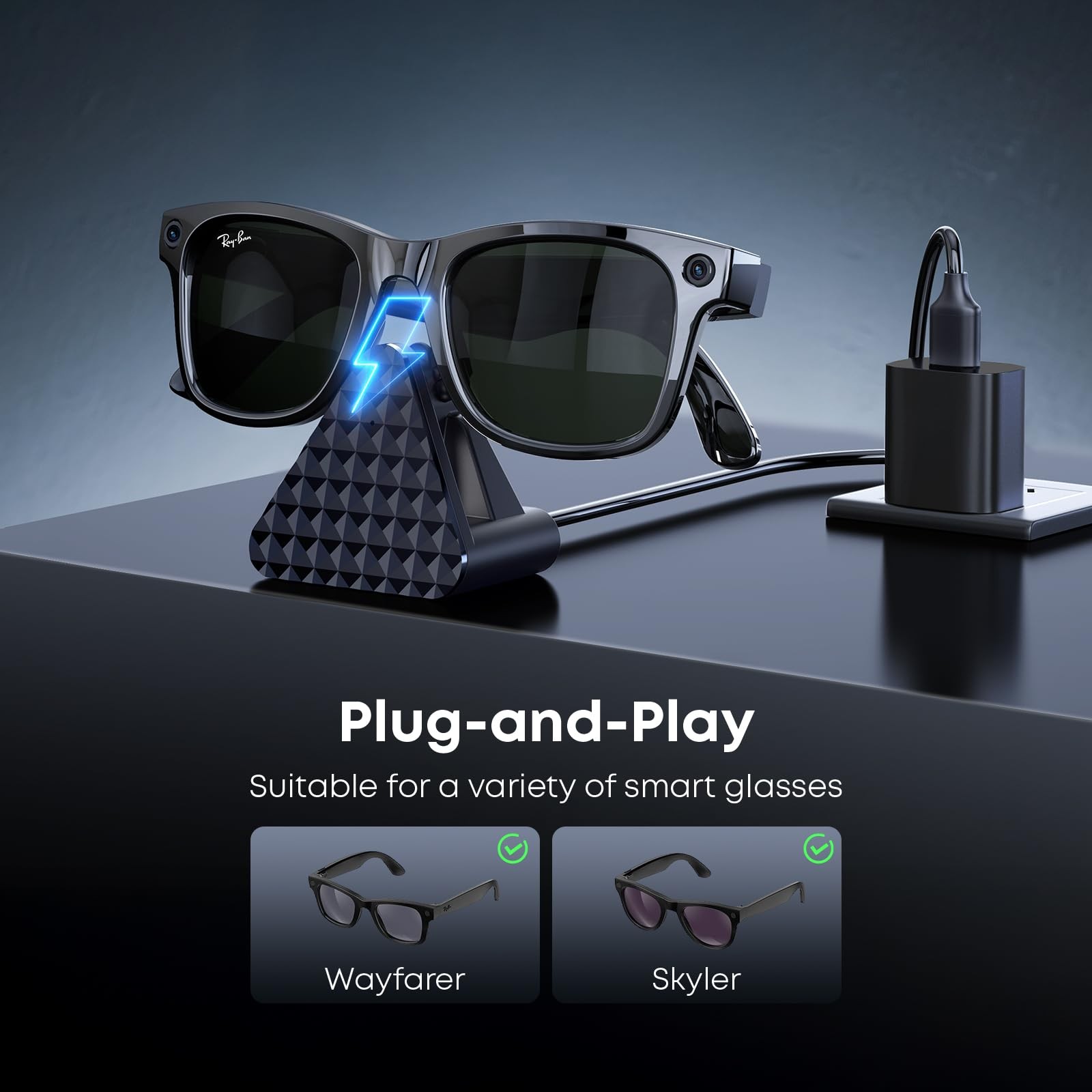 Cisain Charging Dock Compatible with Ray-Ban Meta Smart Glasses Black