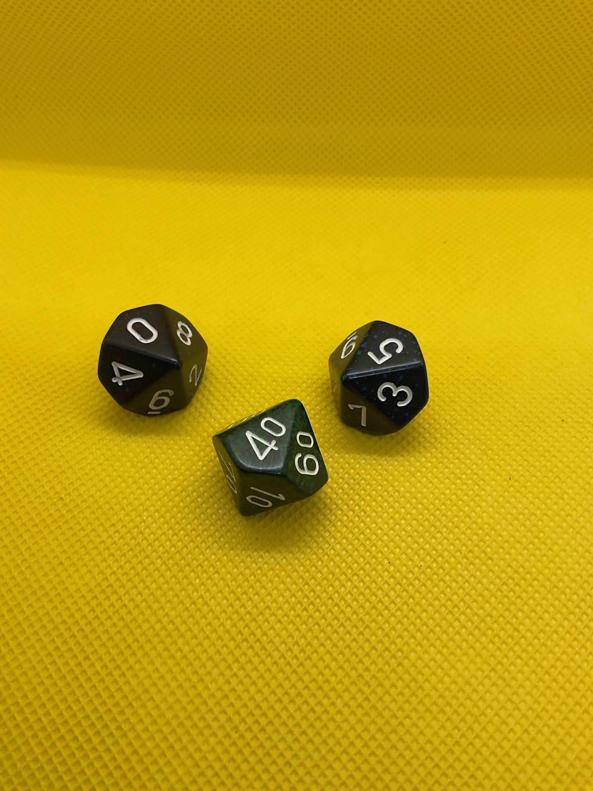 Black Green Speckled 3pc Dice 2pc D20 1pc D10 Percentile RPG Tabletop Gaming