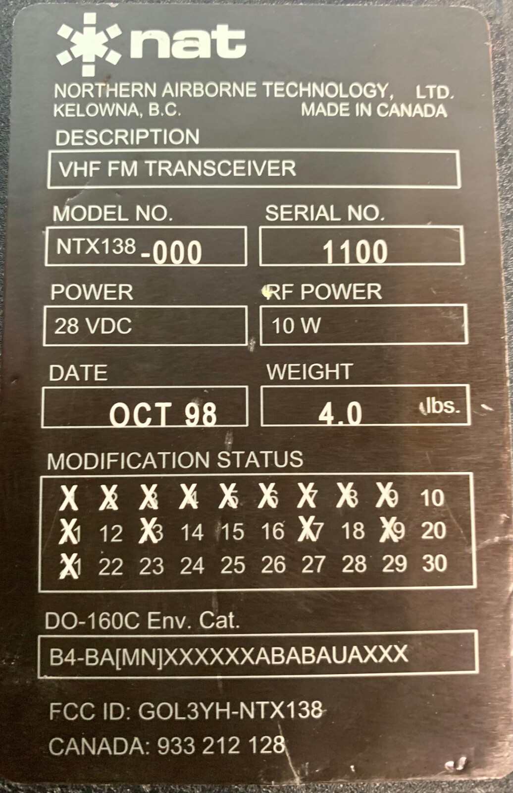 VHF FM Transceiver NTX138-000 Removed Working