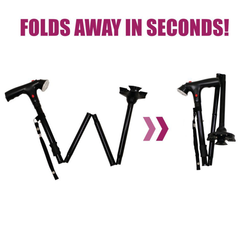 Extendable Foldable LED Walking Cane Adjustable Hiking Walking Stick With Alarm