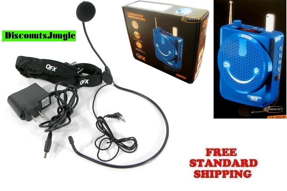 QFX BT-90 Portable BLUETOOTH PA System Headset Mic USB Micro SD FM Radio BLUE