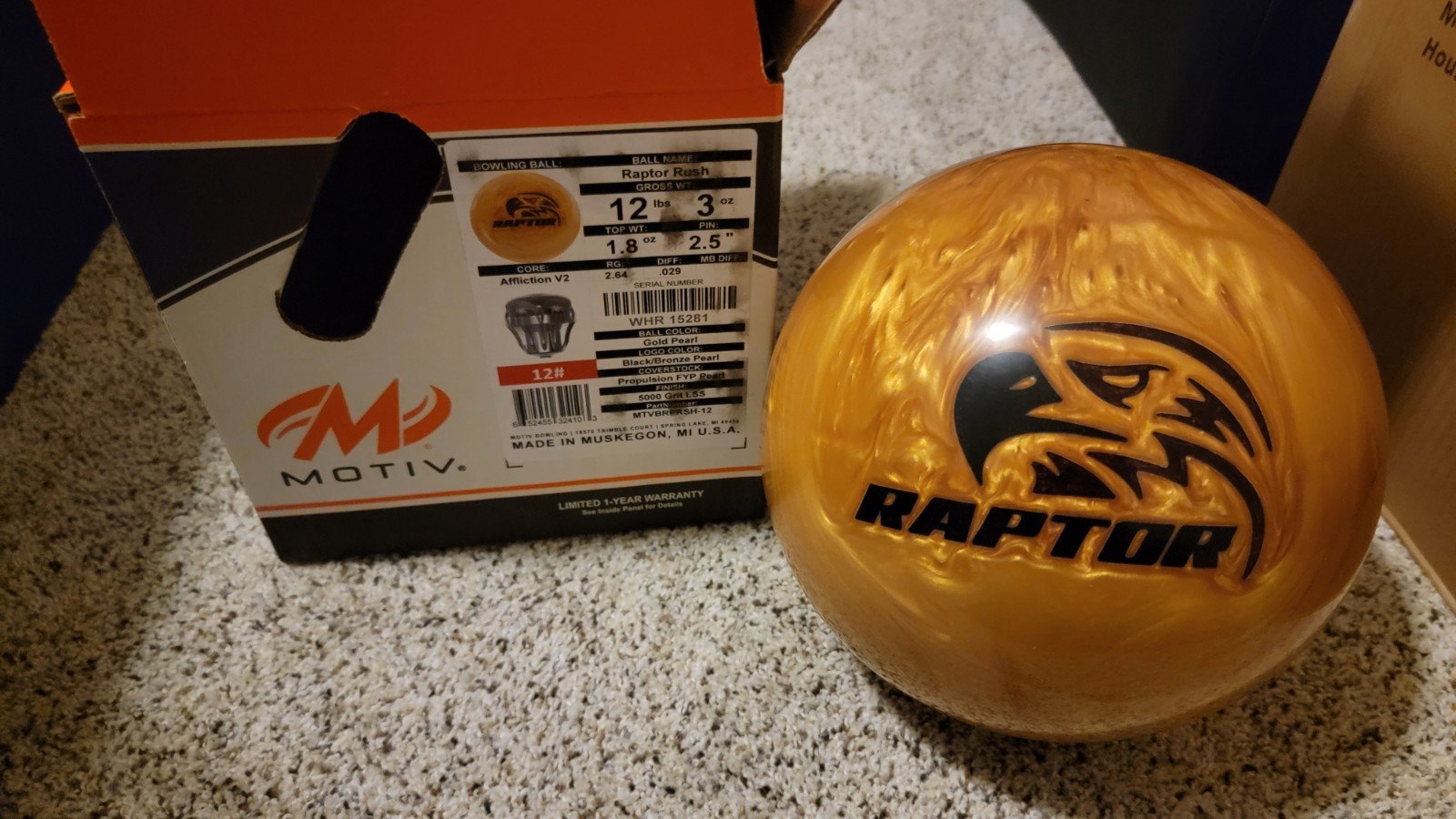 Motiv Raptor Rush Bowling Ball 1st Quality | 12 Pounds | 2.5" Pin | 1.8oz TW