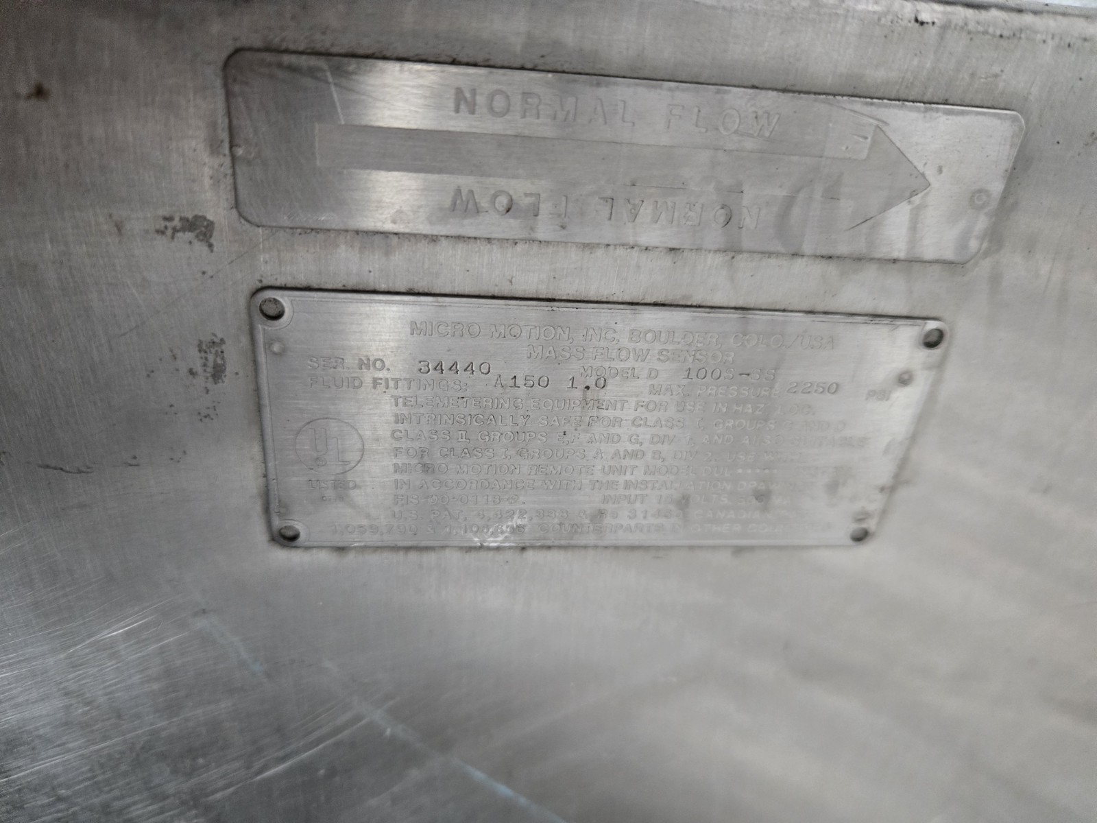 Micro Motion Mass Flow Meter. Model D 100S-SS