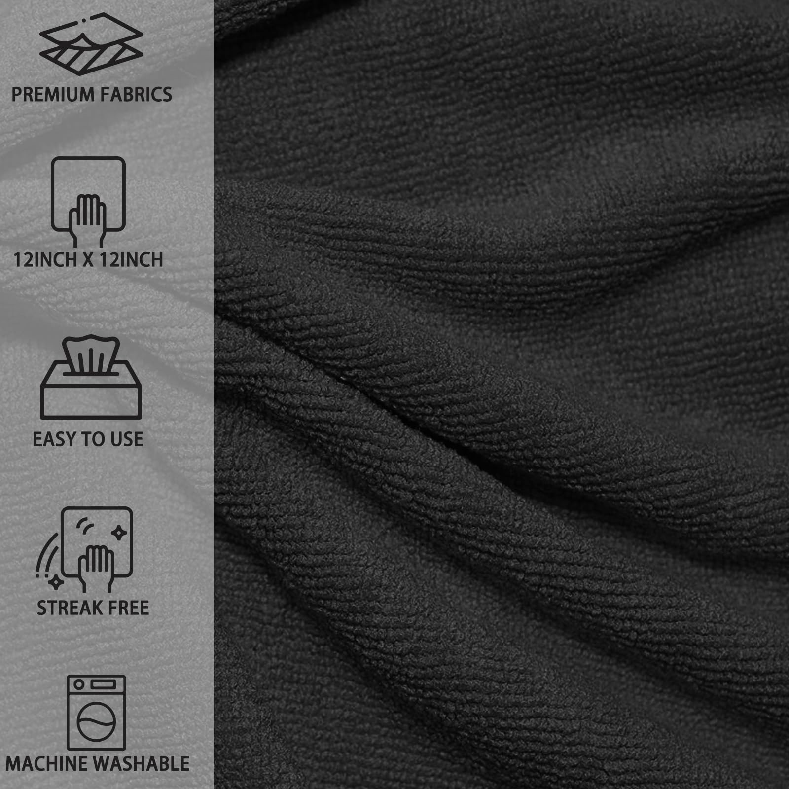 12" x 12" Black Microfiber Cleaning Cloth,40Pack Multi-Purpose Reusable Clean...