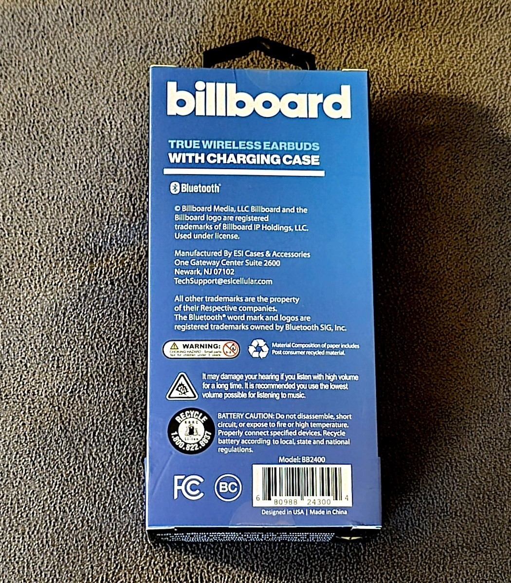 Billboard True Wireless Bluetooth Earbuds With Charging Case - White