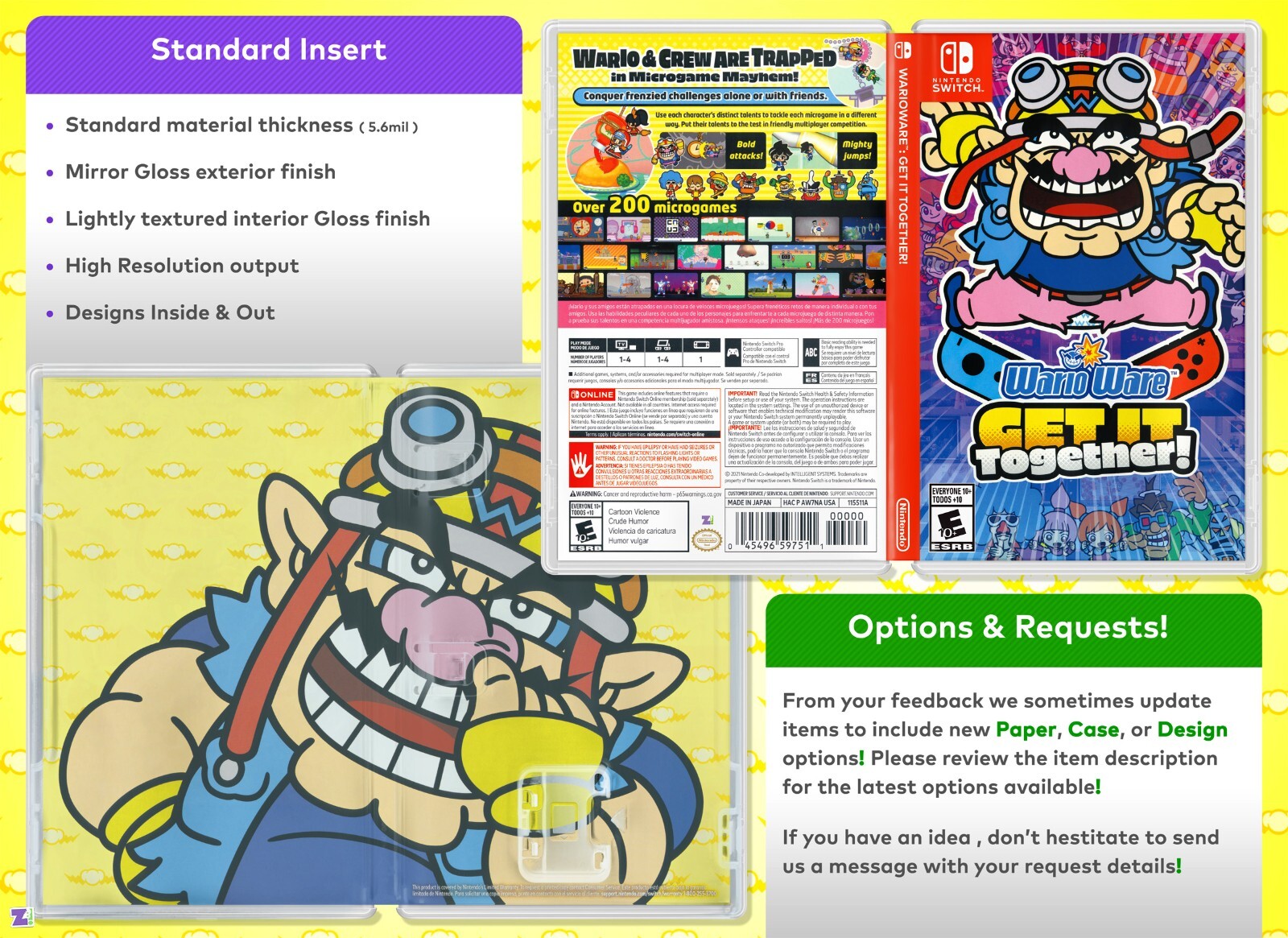 WarioWare: Get it Together! COVER ART Insert / Case for Nintendo Switch
