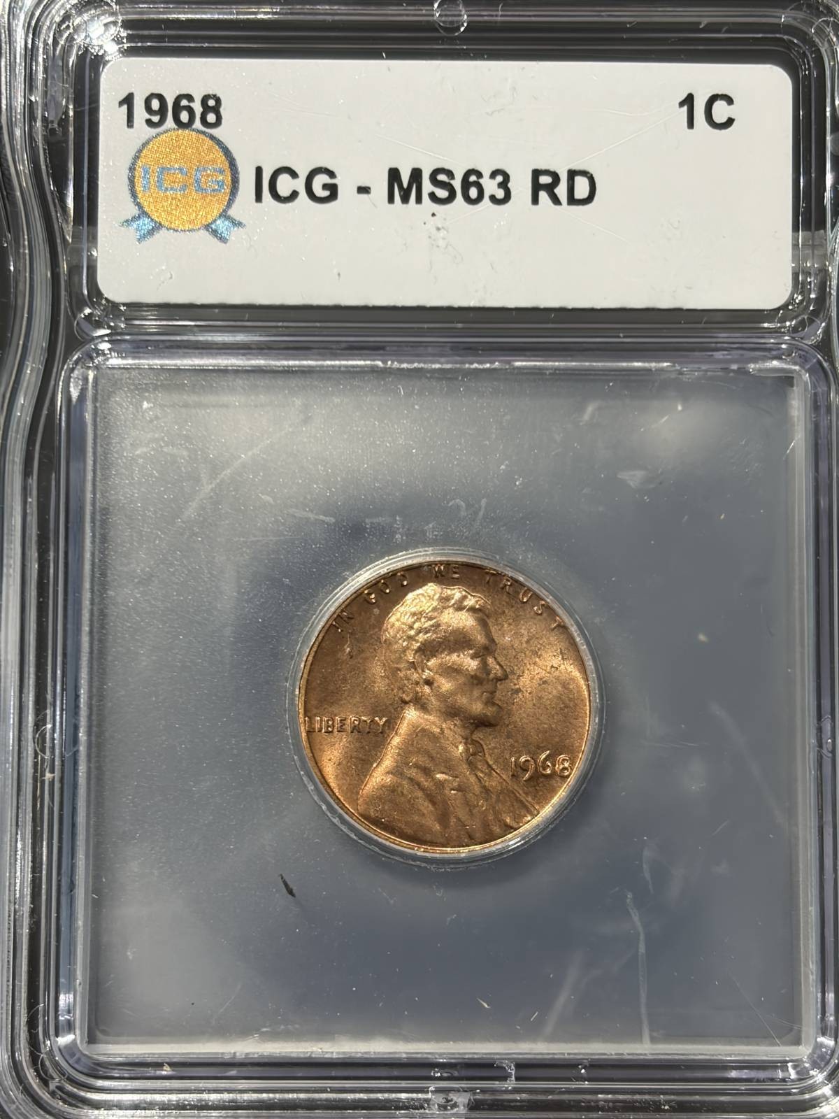1968 Small Cents Lincoln, Memorial Reverse ICG MS-63 Red