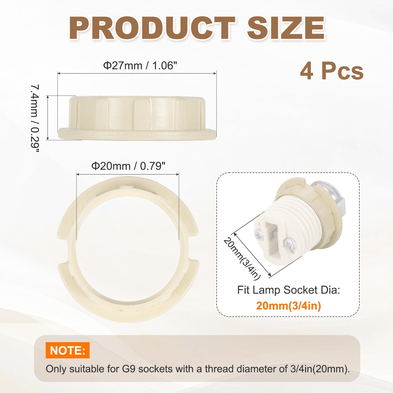 4 Pcs G9 Light Socket Rings for 3/4in Thread Diameter G9 Sockets(Small)