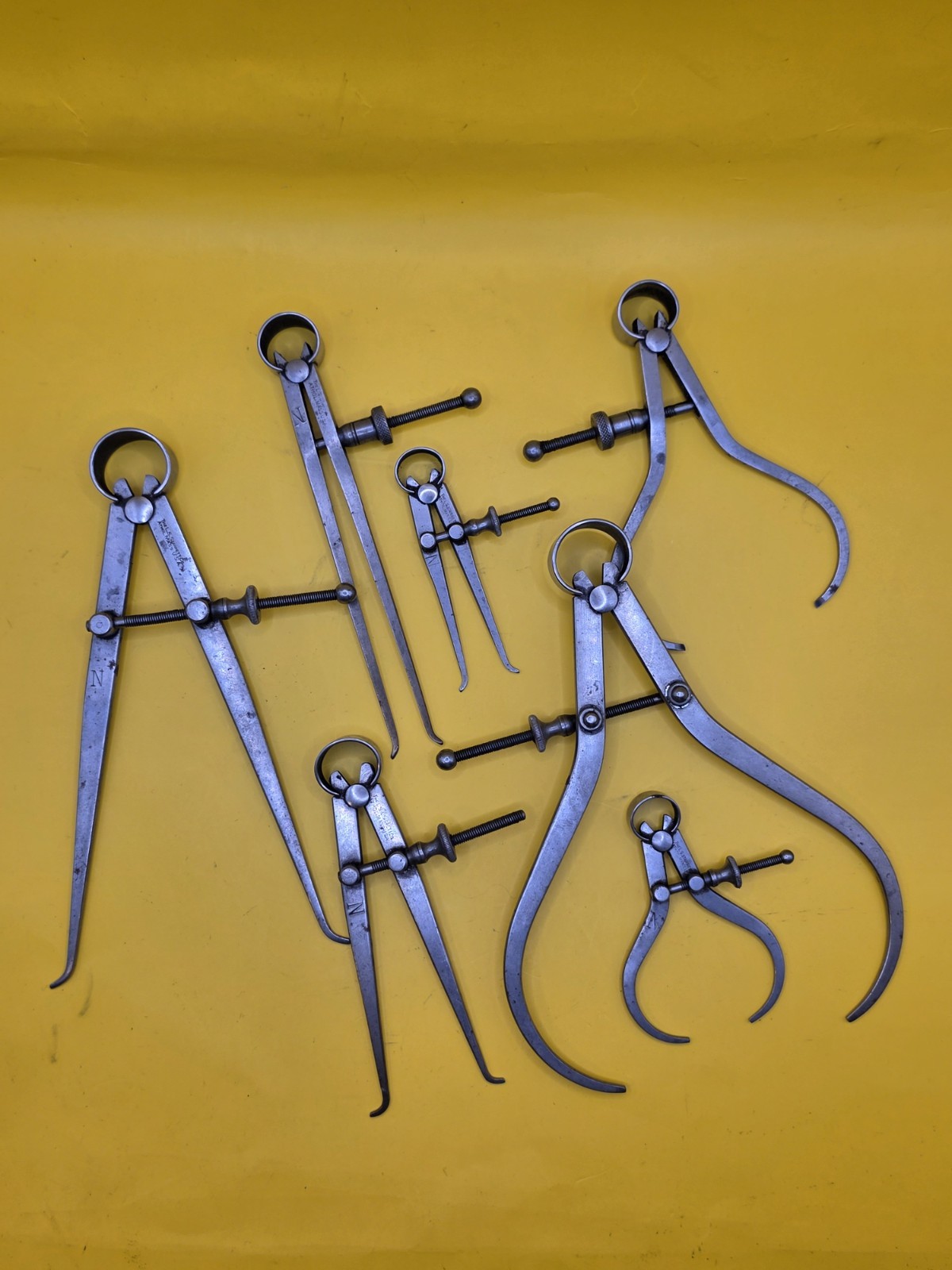 Lot of 8 Vintage Inside Outside Calipers / Spring Dividers L.S. Starrett Tools