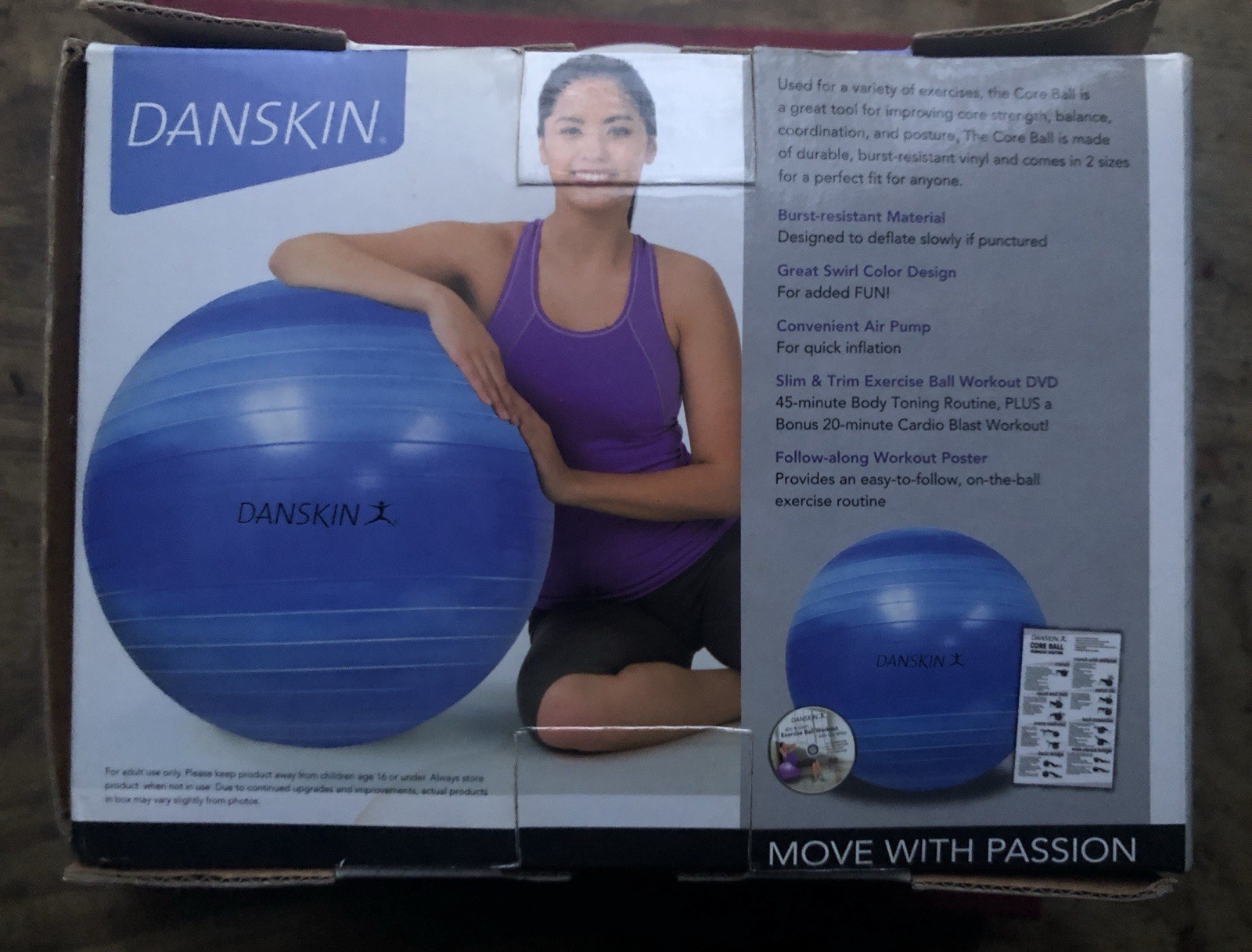 Danskin Burst Resistant Core Ball 65 cm Blue Includes Workout DVD New in Box